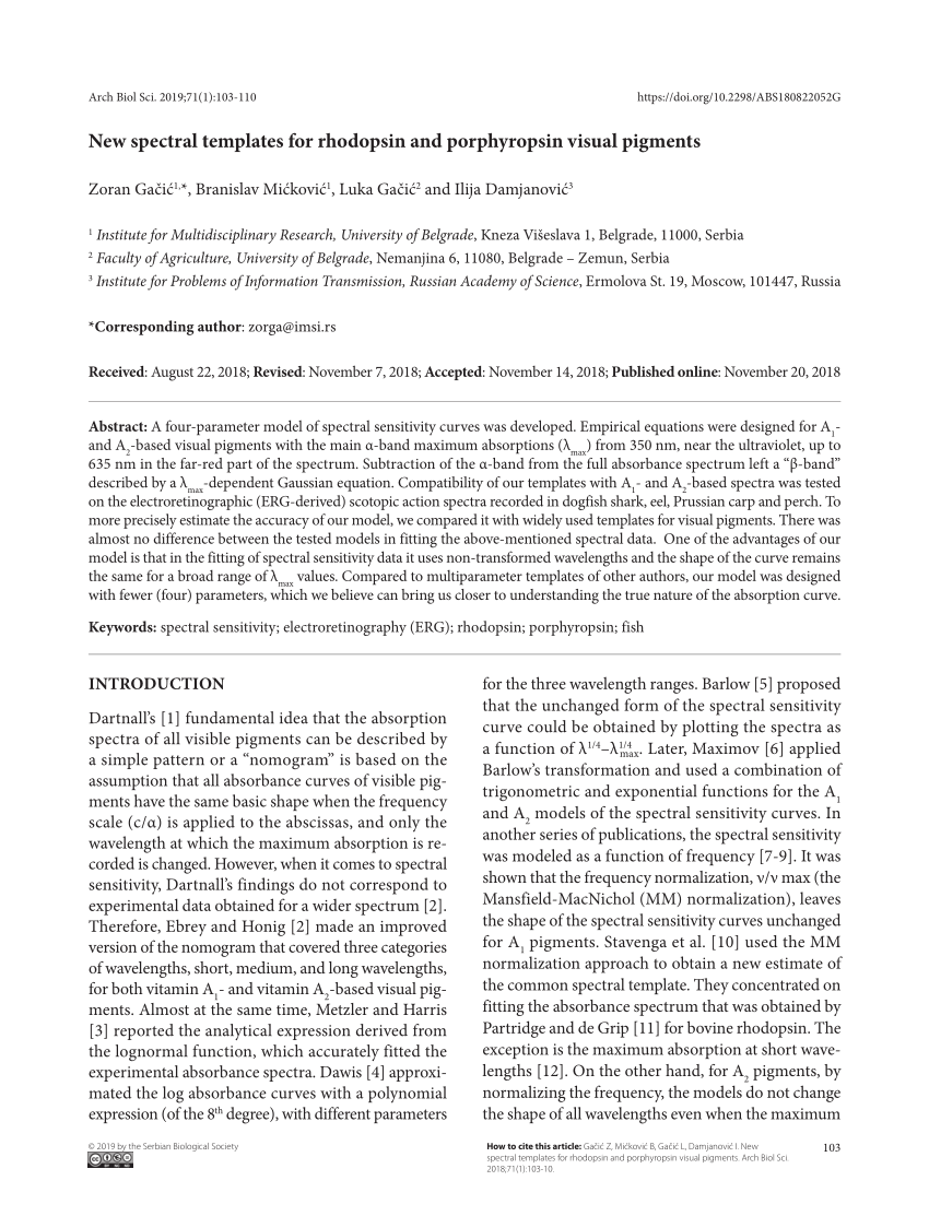 (PDF) New spectral templates for rhodopsin and porphyropsin visual pigments