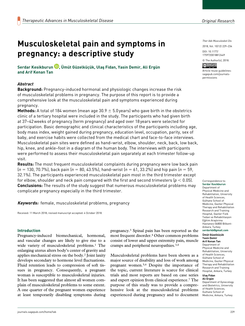 PDF) Musculoskeletal pain and symptoms in pregnancy: a descriptive study