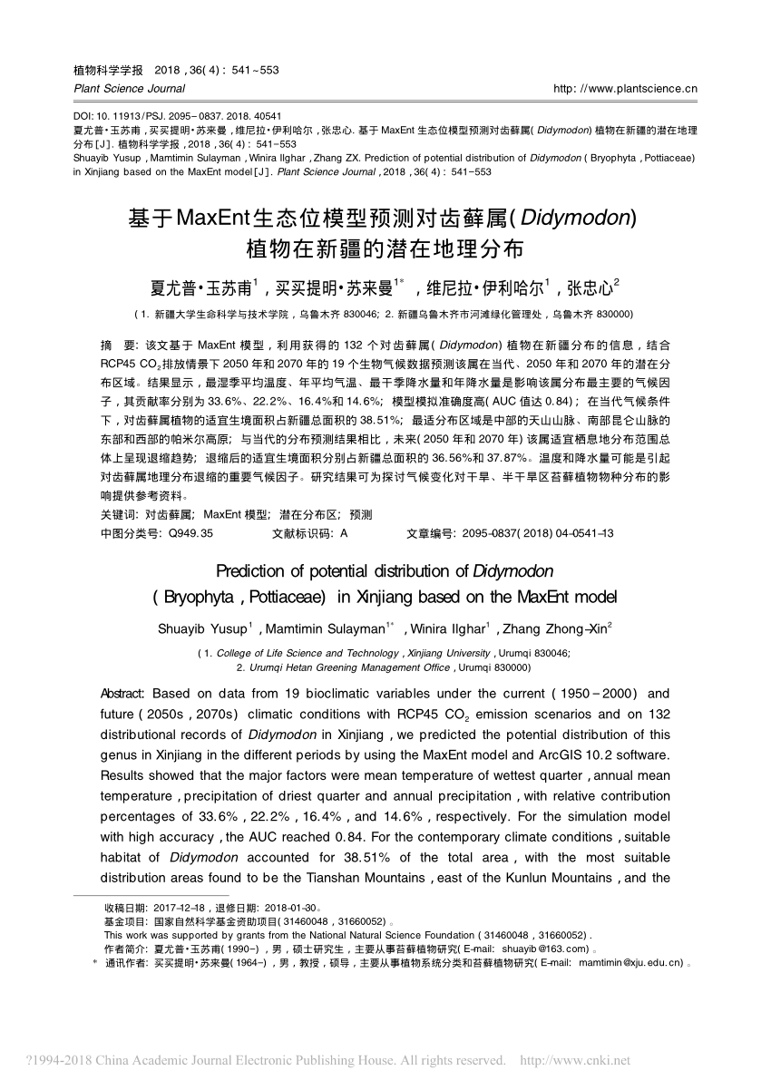 PDF) Prediction of potential distribution of Didymodon (Bryophyta 