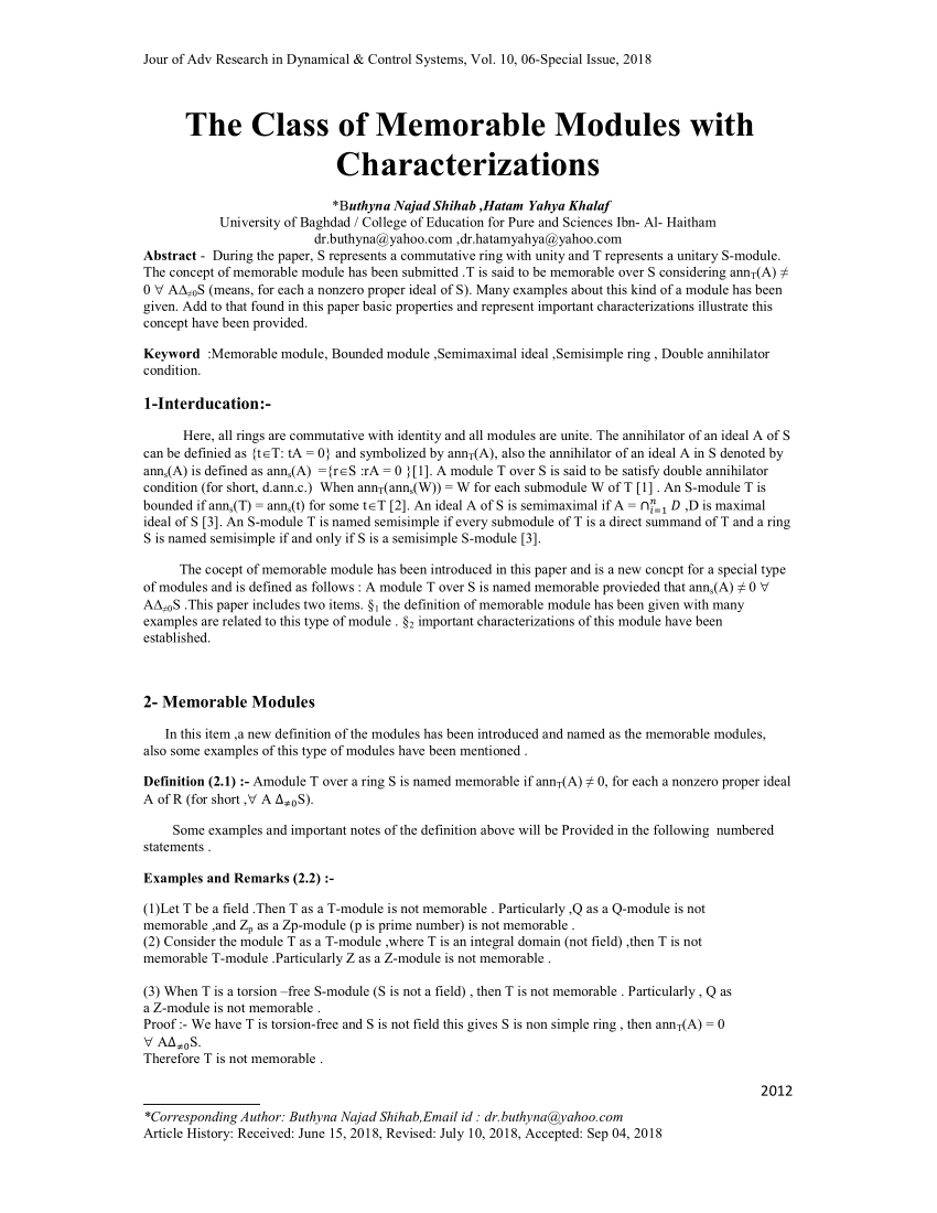 Pdf The Class Of Memorable Modules With Characterizations