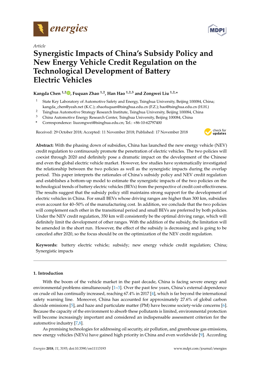 (PDF) Synergistic Impacts of China’s Subsidy Policy and New Energy