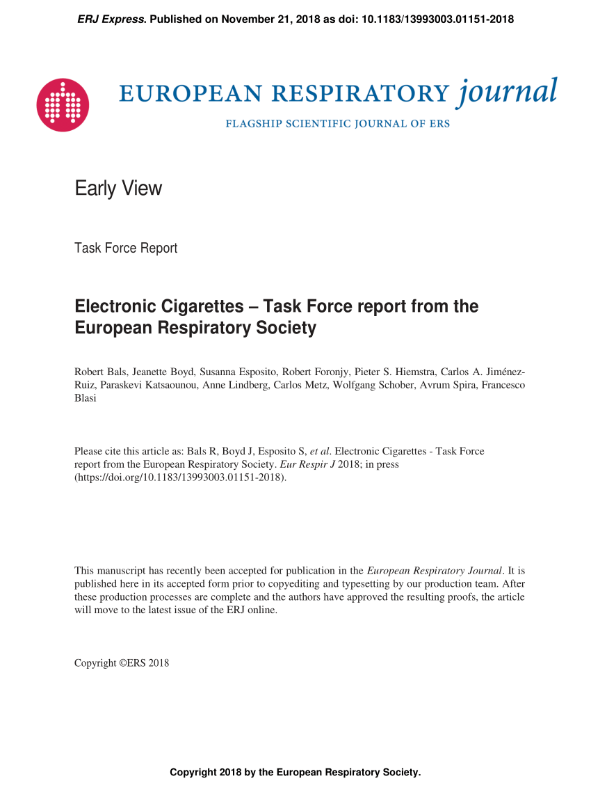 PDF) Electronic Cigarettes – Task Force report from the European ...