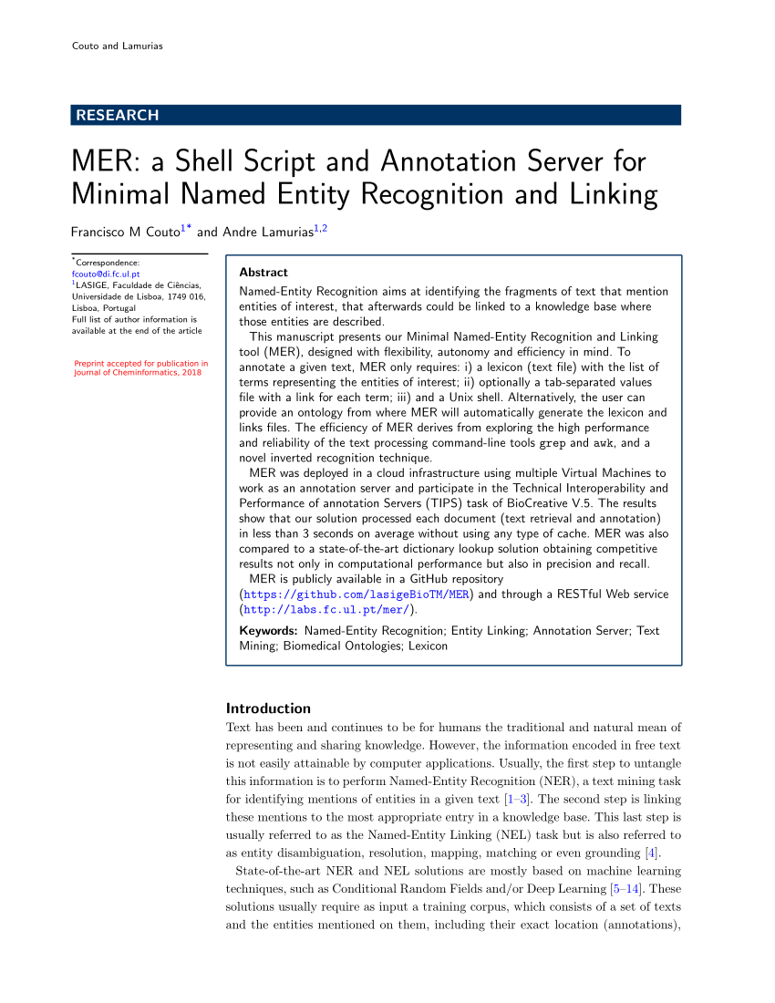 Pdf Mer A Shell Script And Annotation Server For Minimal Named Entity Recognition And Linking