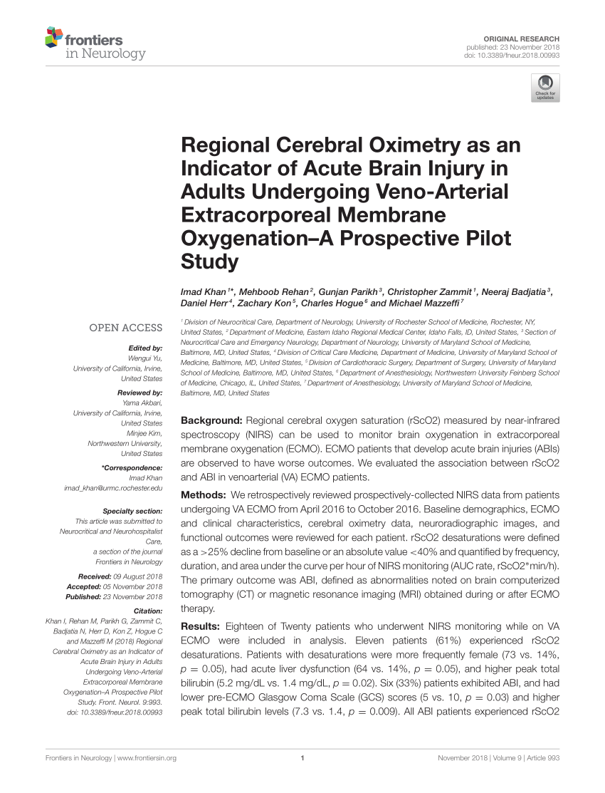 (PDF) Regional Cerebral Oximetry as an Indicator of Acute Brain Injury ...
