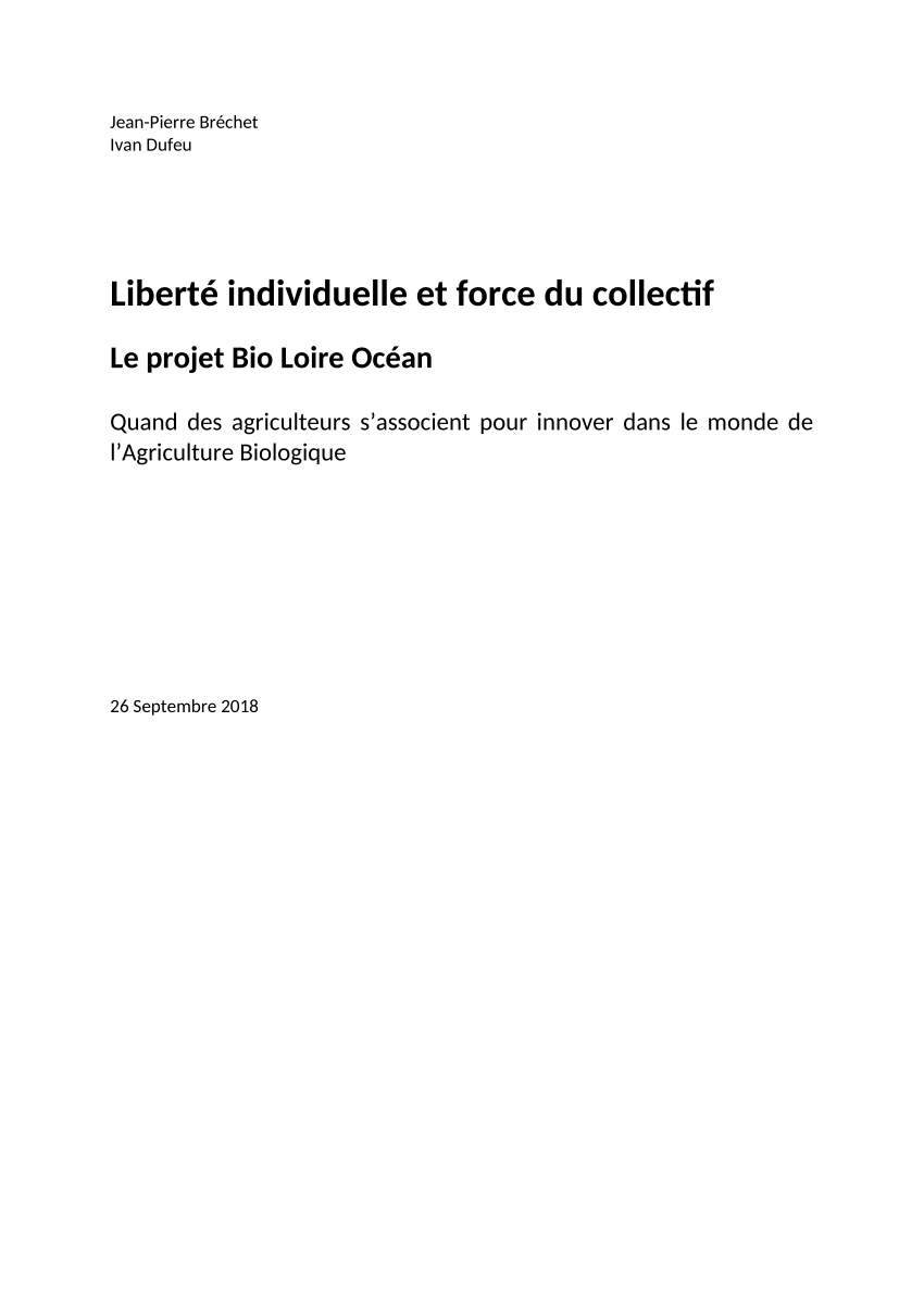 Pdf Liberte Individuelle Et Force Du Collectif Le Projet Bio Loire Ocean Editions Du Croquant