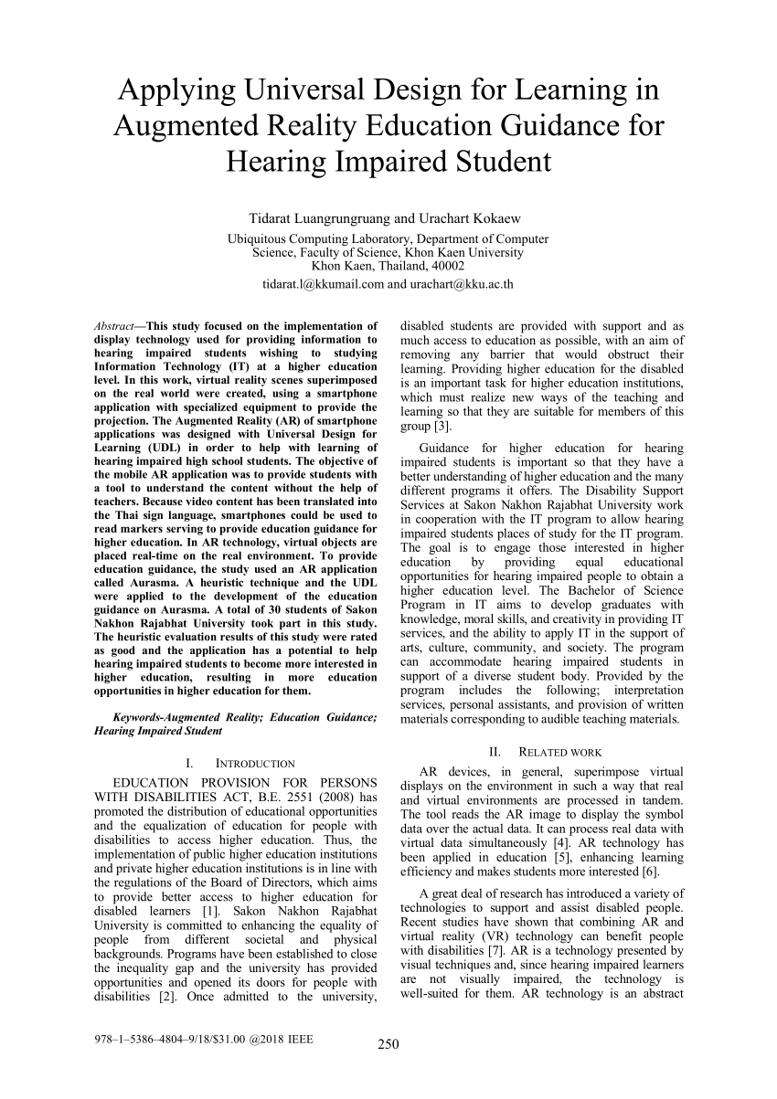 pdf applying universal design for learning in augmented reality education guidance for hearing impaired student
