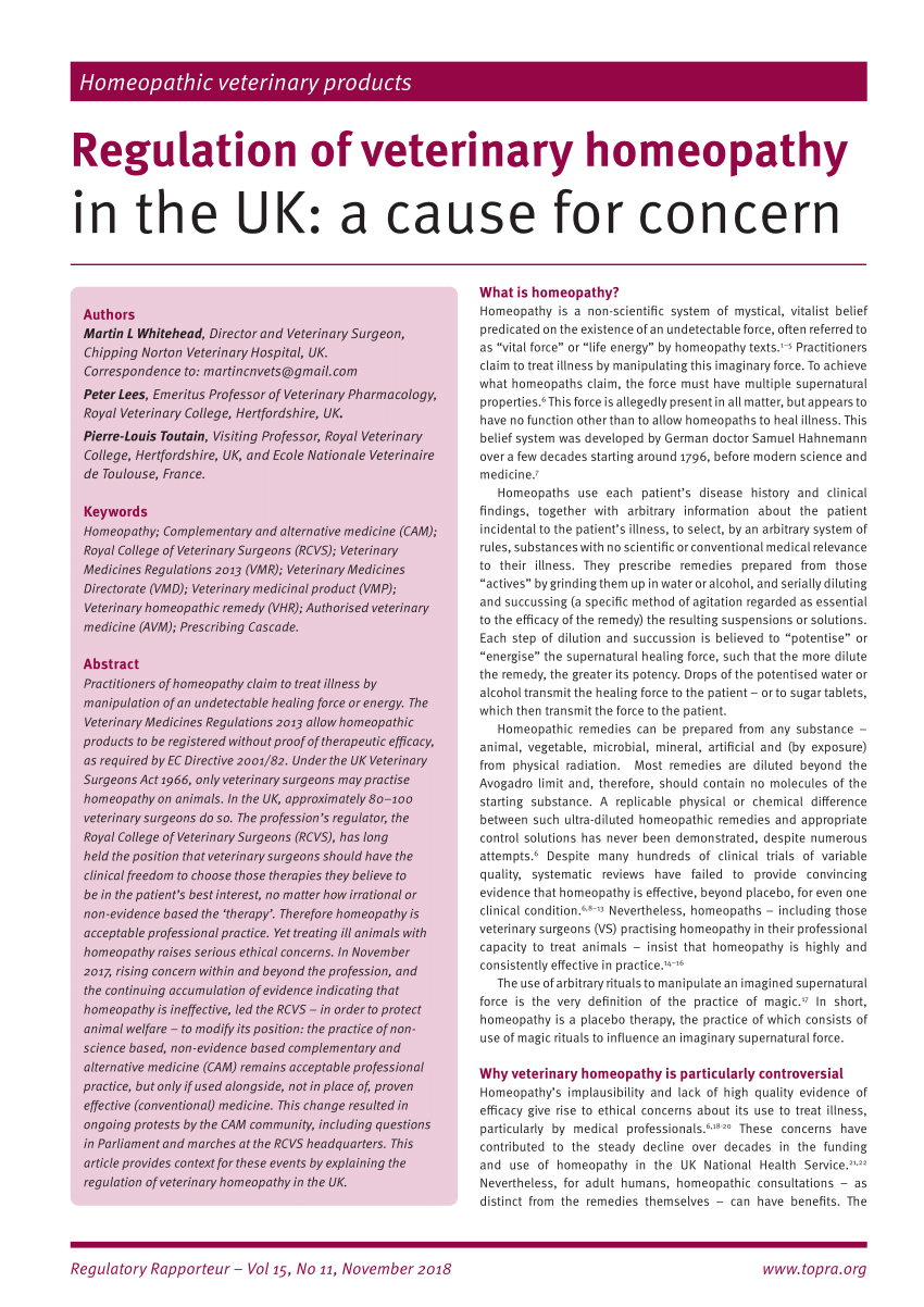 PDF) Veterinary homeopathy regulation in the UK – A cause for concern
