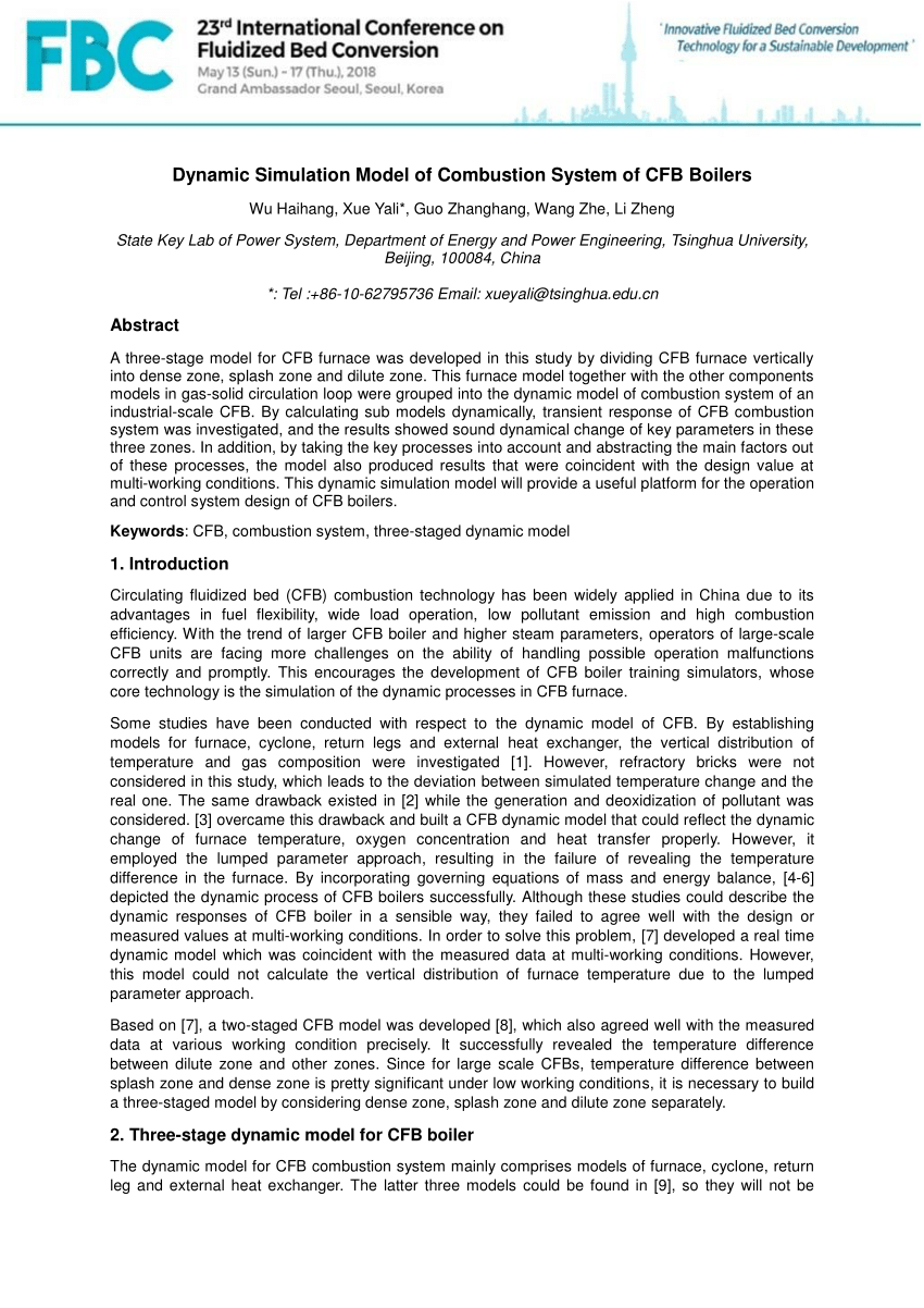 (PDF) Dynamic Simulation Model of Combustion System of CFB Boilers