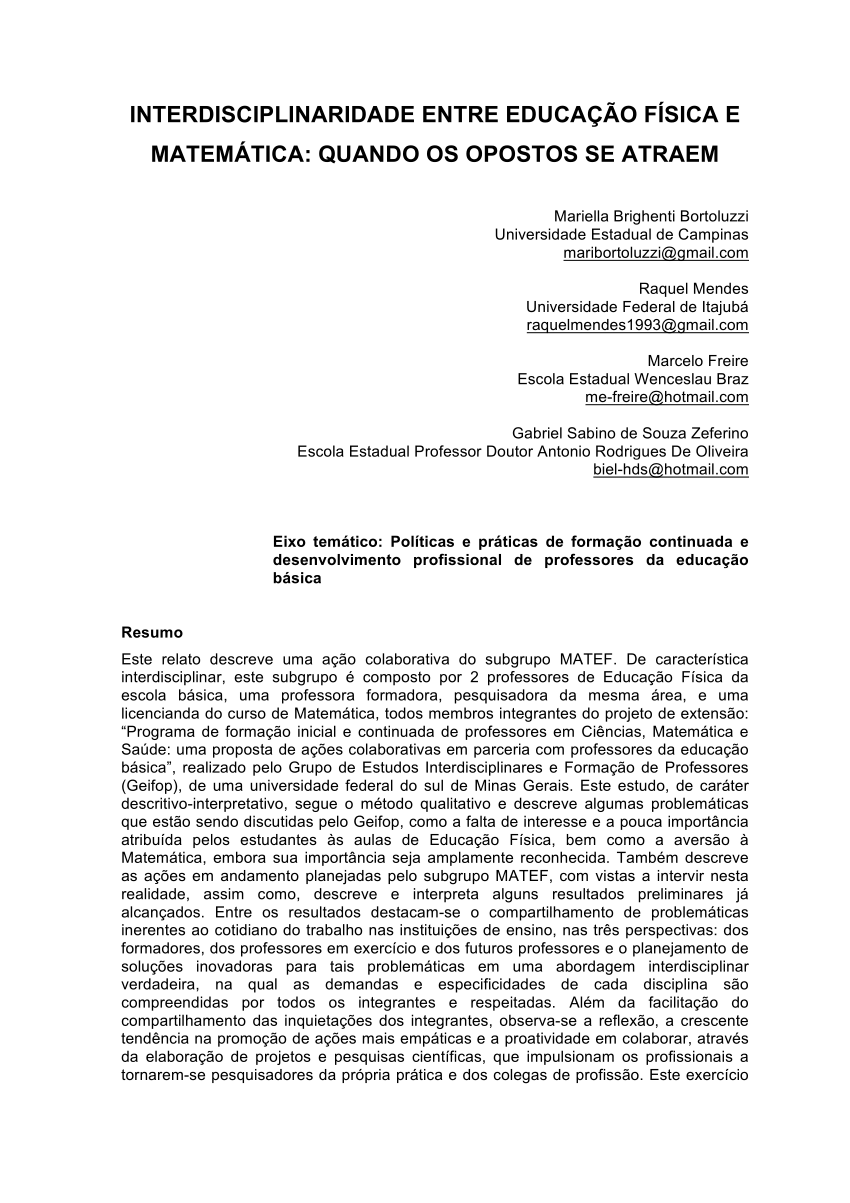 EDUCAÇÃO FÍSICA INTERDISCIPLINAR