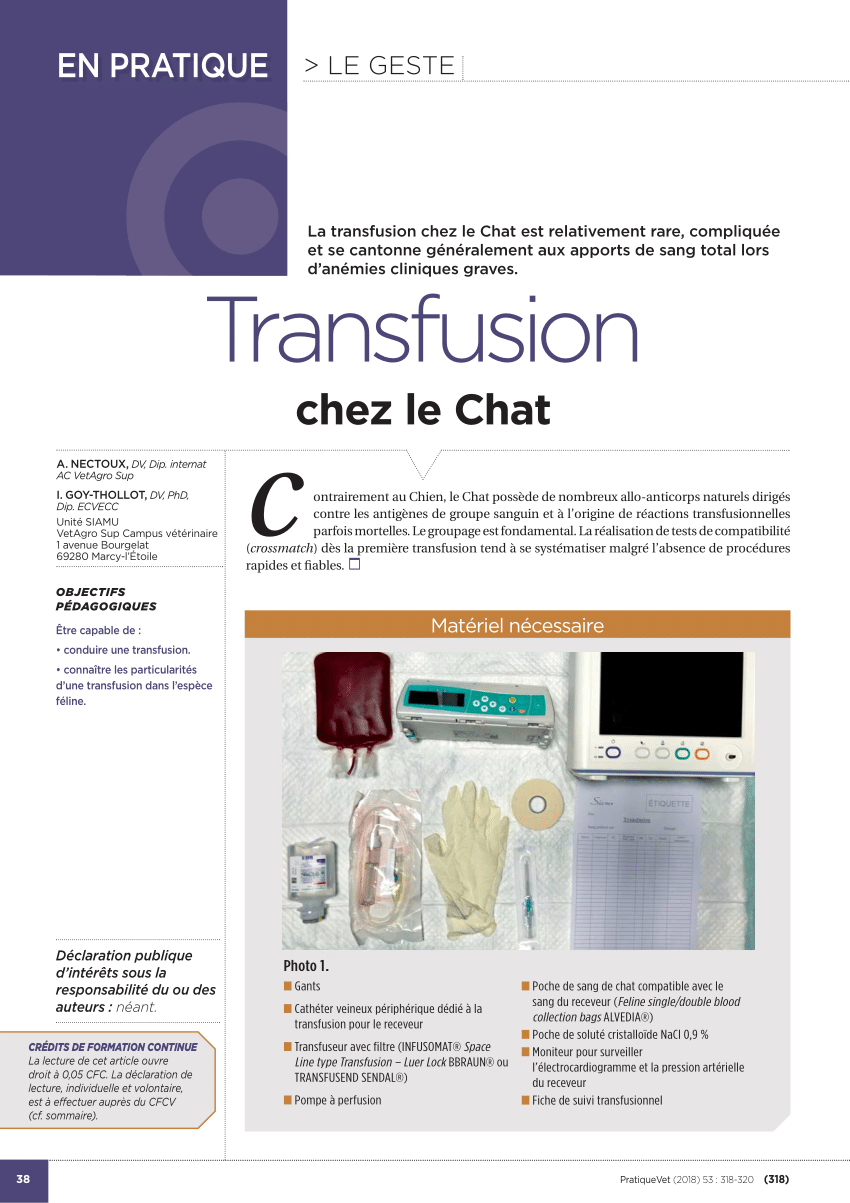 Pdf La Xénotransfusion Chez Le Chat