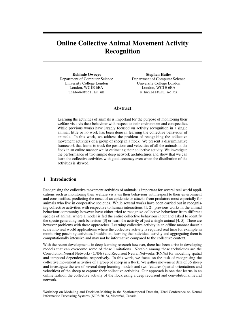 (PDF) Online Collective Animal Movement Activity Recognition