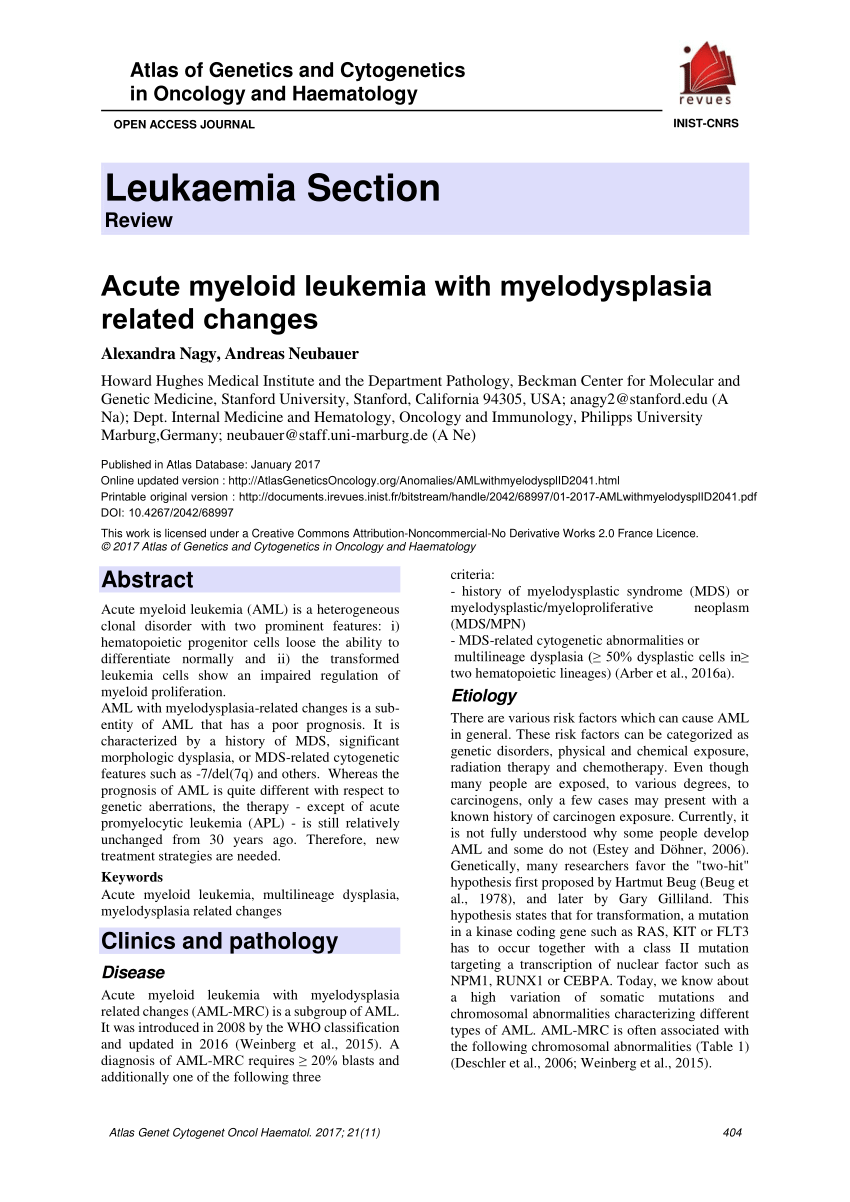 (PDF) Acute myeloid leukemia with myelodysplasia related changes