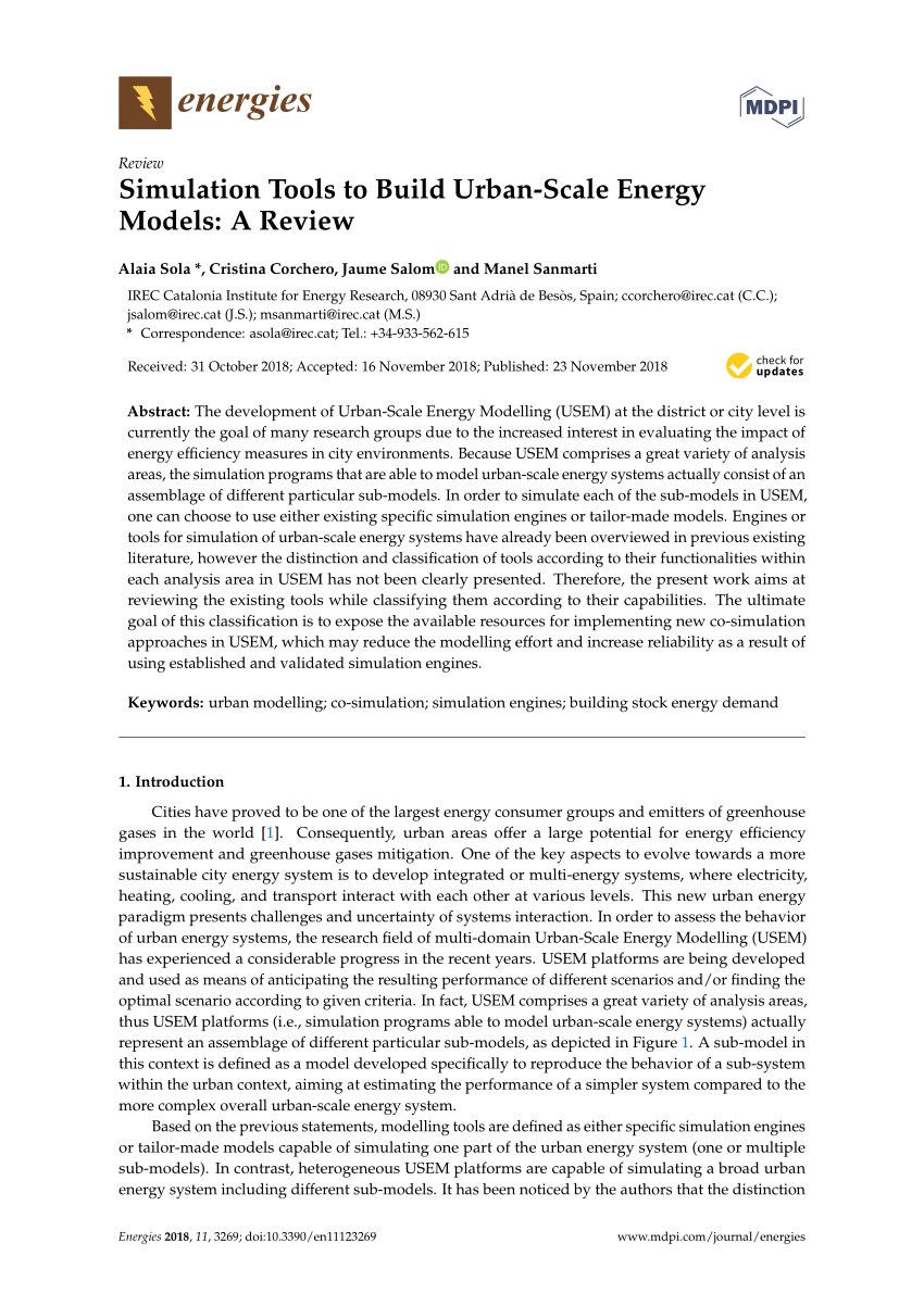 Pdf Simulation Tools To Build Urban Scale Energy Models A Review