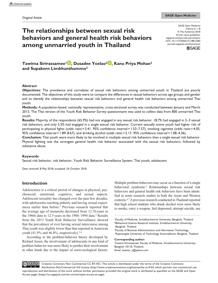 Pdf The Relationships Between Sexual Risk Behaviors And General Health Risk Behaviors Among 4634