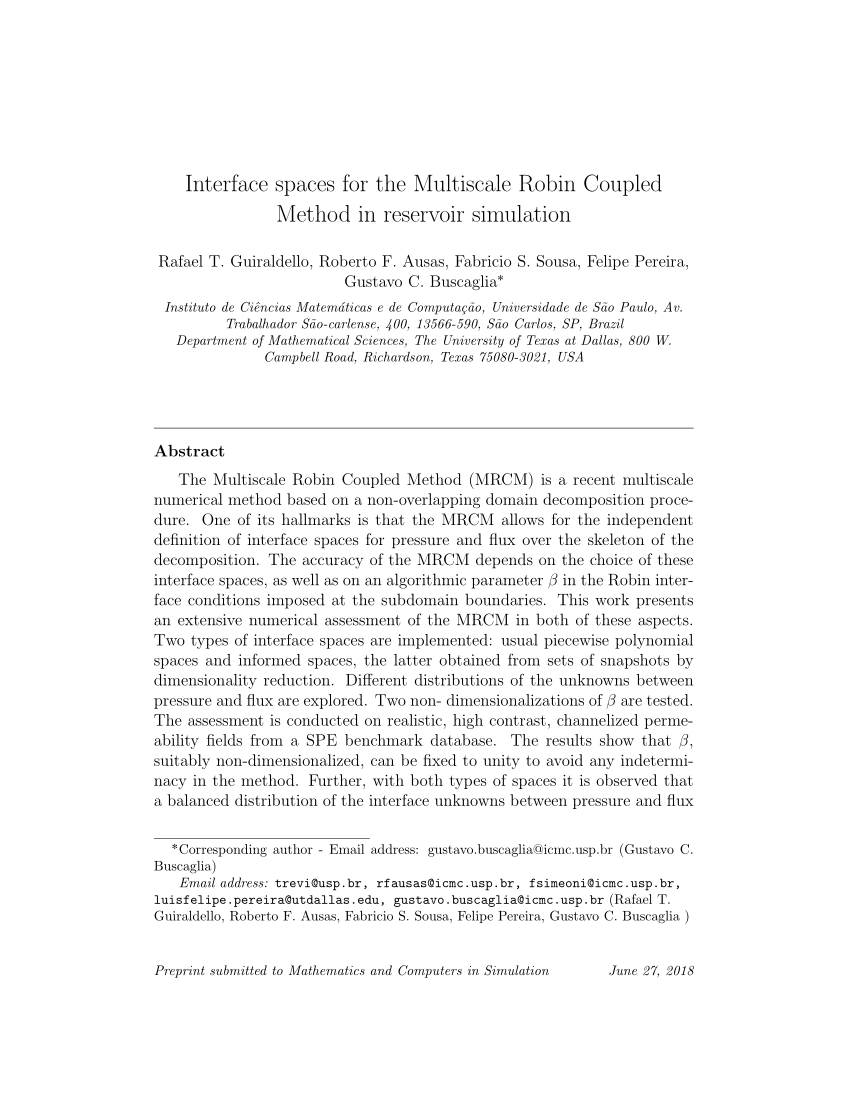 Pdf Interface Spaces For The Multiscale Robin Coupled Method In Reservoir Simulation