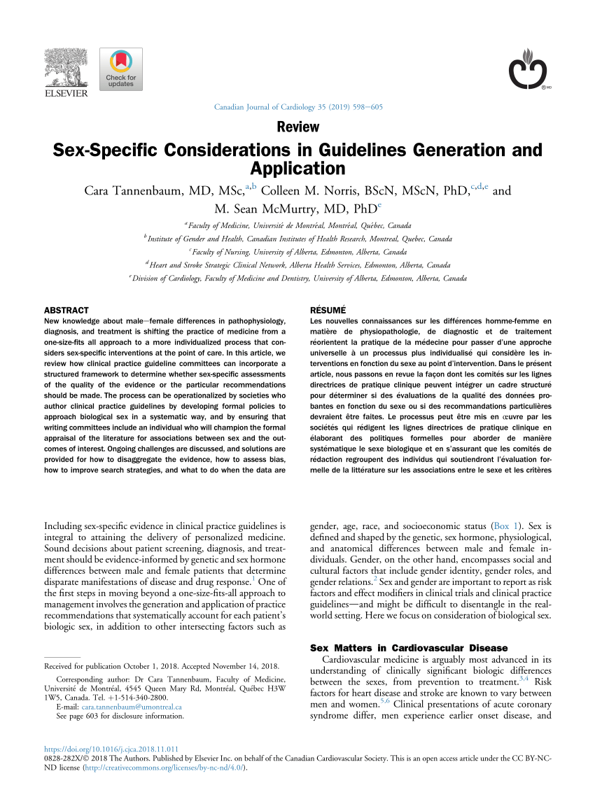 PDF) Sex-Specific Considerations in Guidelines Generation and Application