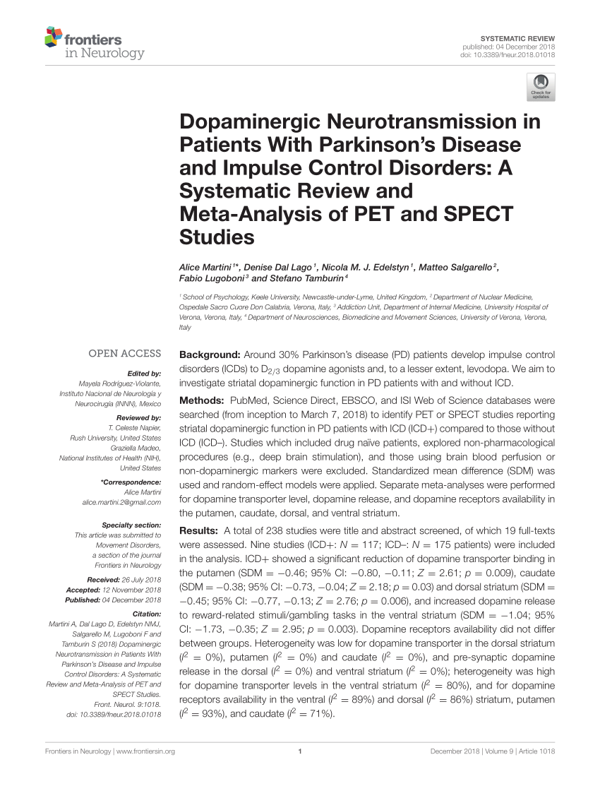 PDF) Dopaminergic Neurotransmission in Patients With Parkinson's 