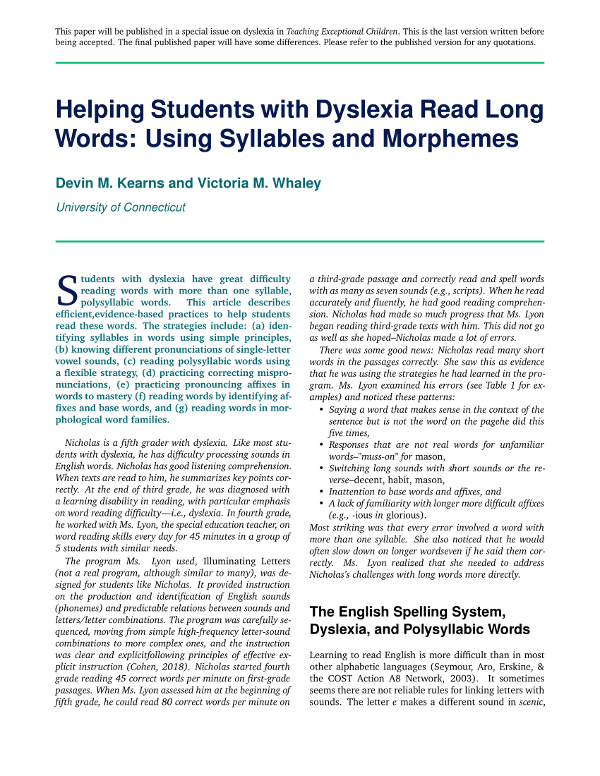 research paper on dyslexia