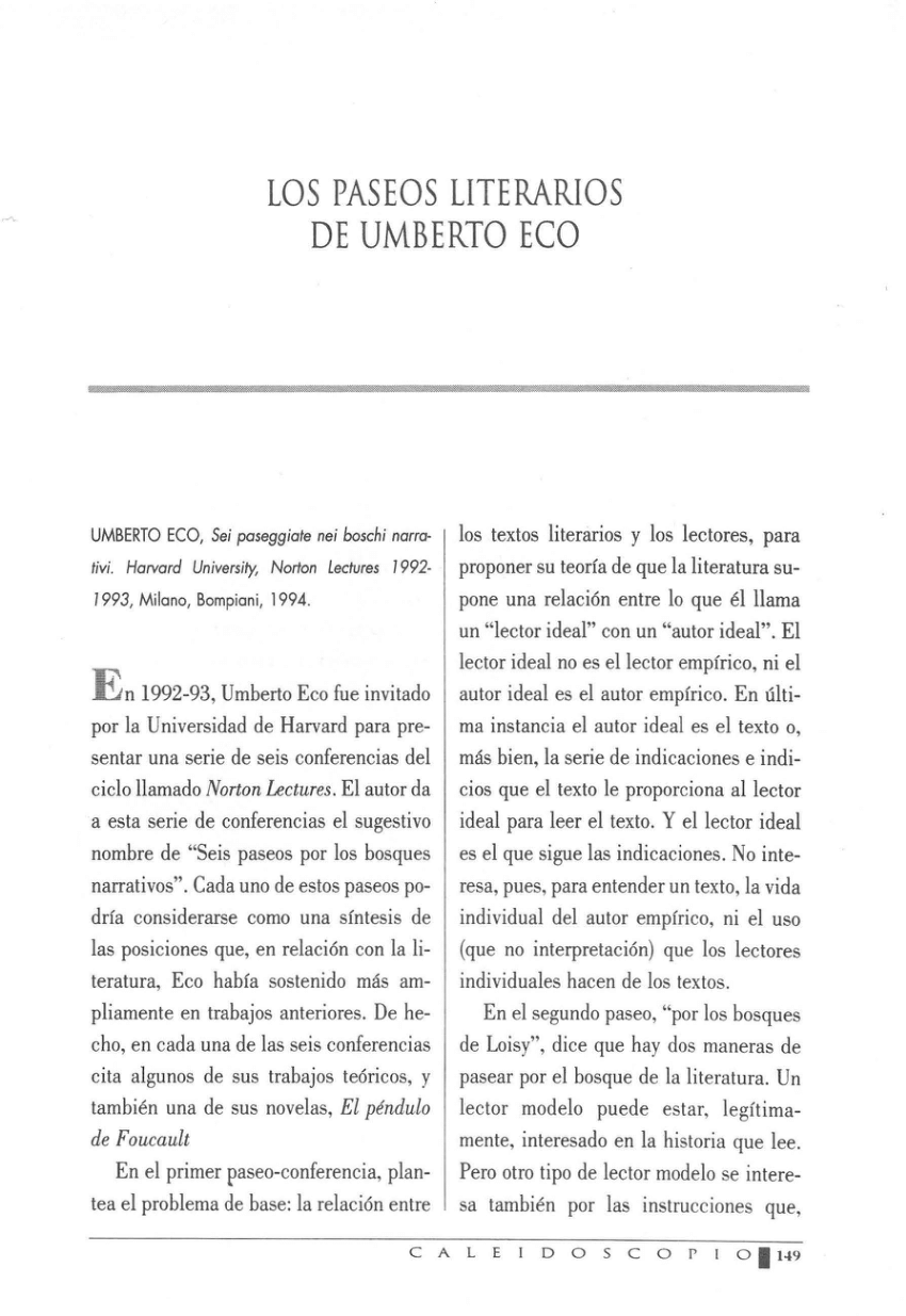 PDF) Los paseos literarios de Umberto Eco