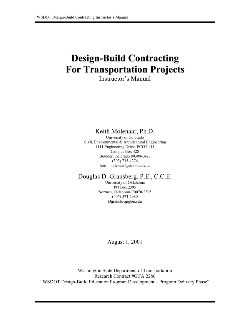 (PDF) WSDOT DesignBuild Contracting Instructor's Manual