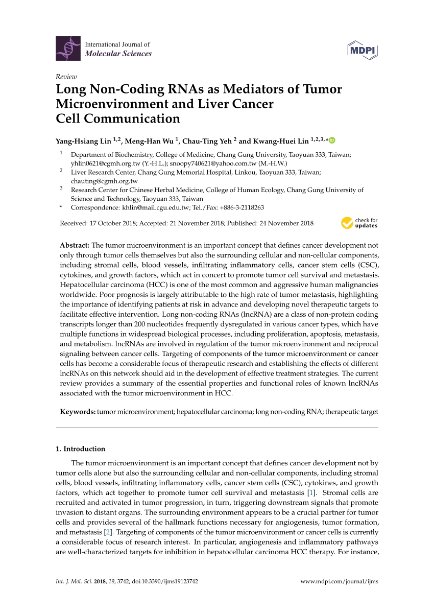 PDF) Long Non-Coding RNAs as Mediators of Tumor Microenvironment 