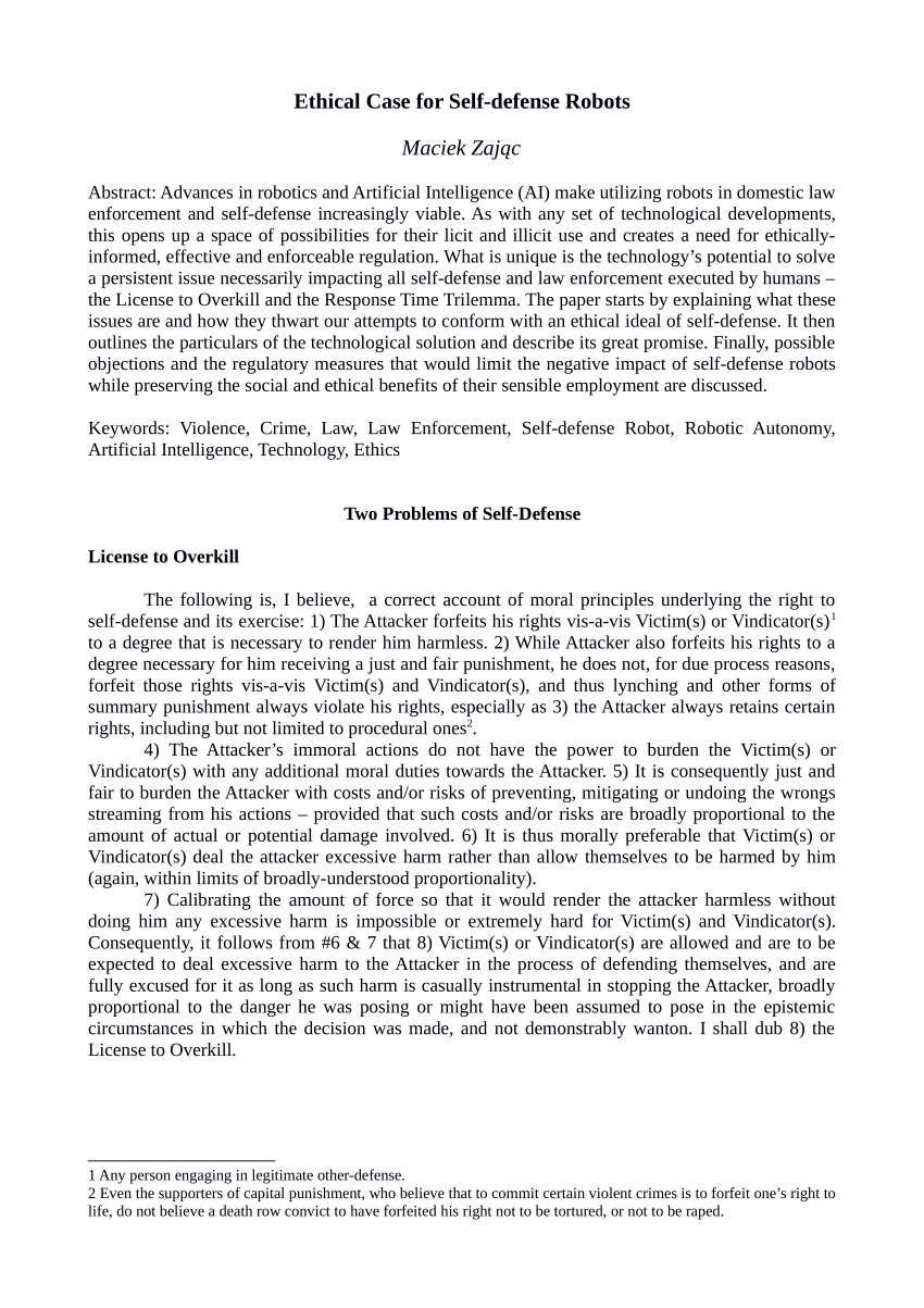 Pdf Ethical Case For Self Defense Robots