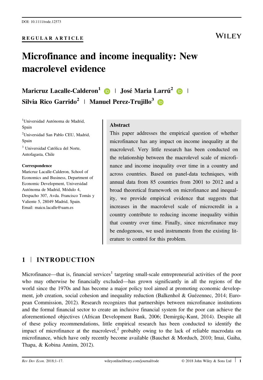 Pdf Microfinance And Income Inequality New Macrolevel Evidence