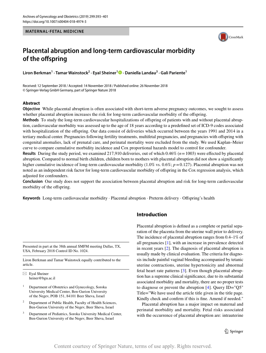 Placental abruption and long-term cardiovascular morbidity of the