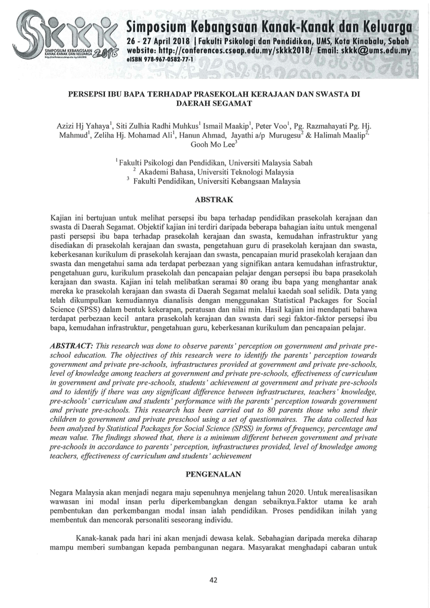 PDF) Persepsi Ibu Bapa Terhadap Pra-Sekolah Kerajaan Dan Swasta Di 