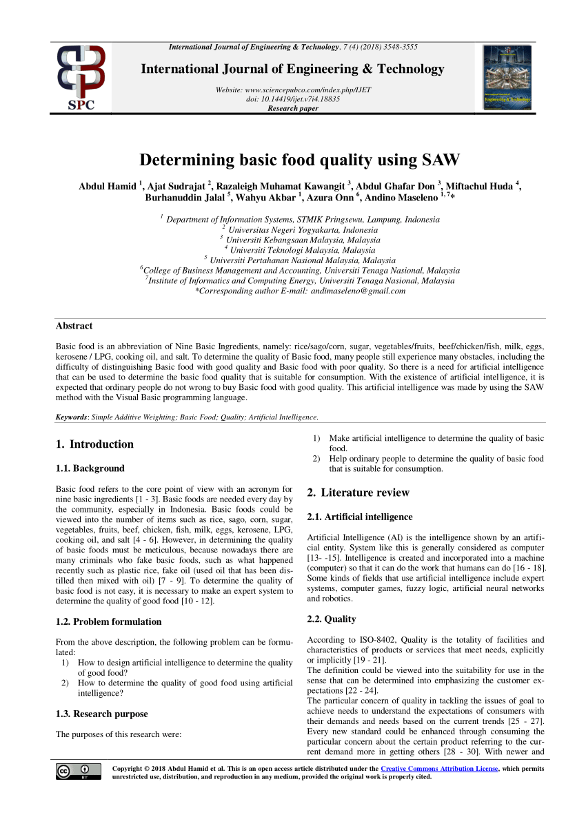 Pdf Determining Basic Food Quality Using Saw