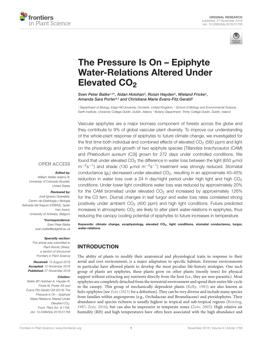 PDF) The Pressure Is On – Epiphyte Water-Relations Altered Under ...