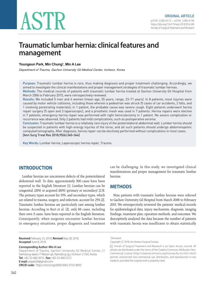 Pdf Traumatic Lumbar Hernia Clinical Features And Management