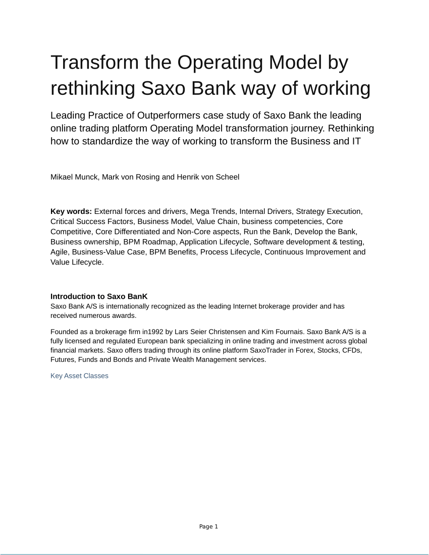 Pdf Transform The Operating Model By Rethinking Saxo Bank Way Of - 