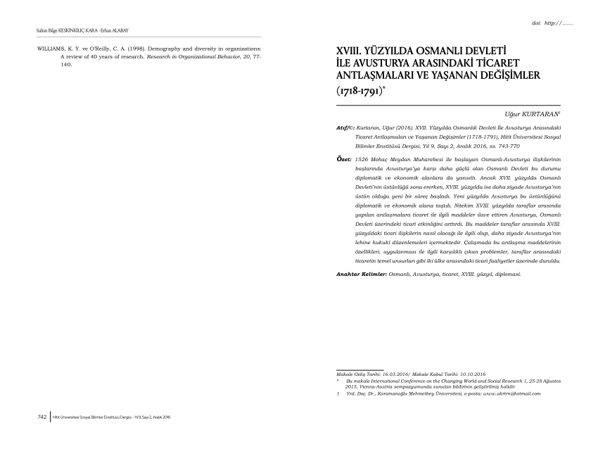 pdf xviii yuzyilda osmanli devleti ile avusturya arasindaki ticaret antlasmalari ve yasanan degisimler 1718 1791