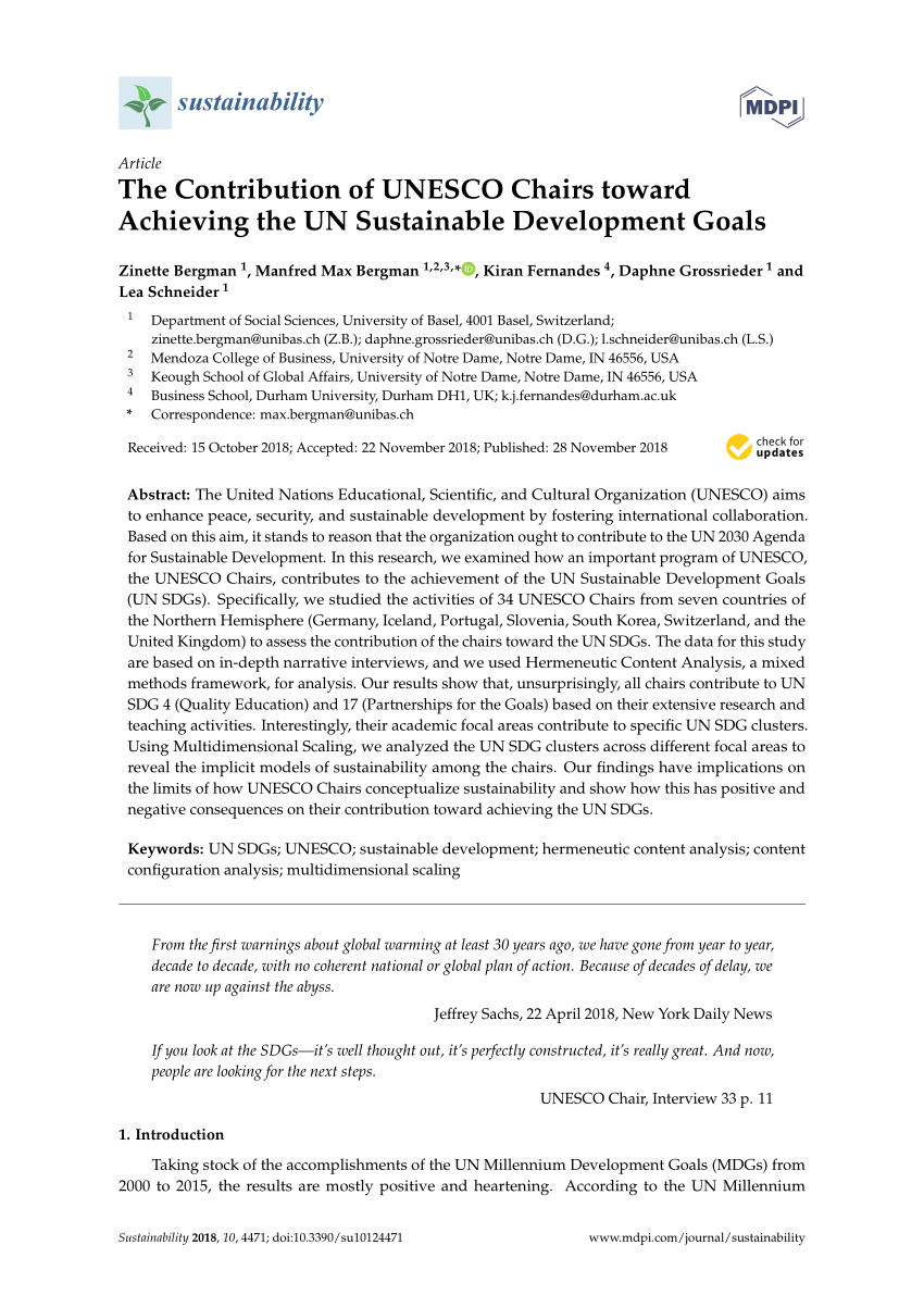 Pdf The Contribution Of Unesco Chairs Toward Achieving The