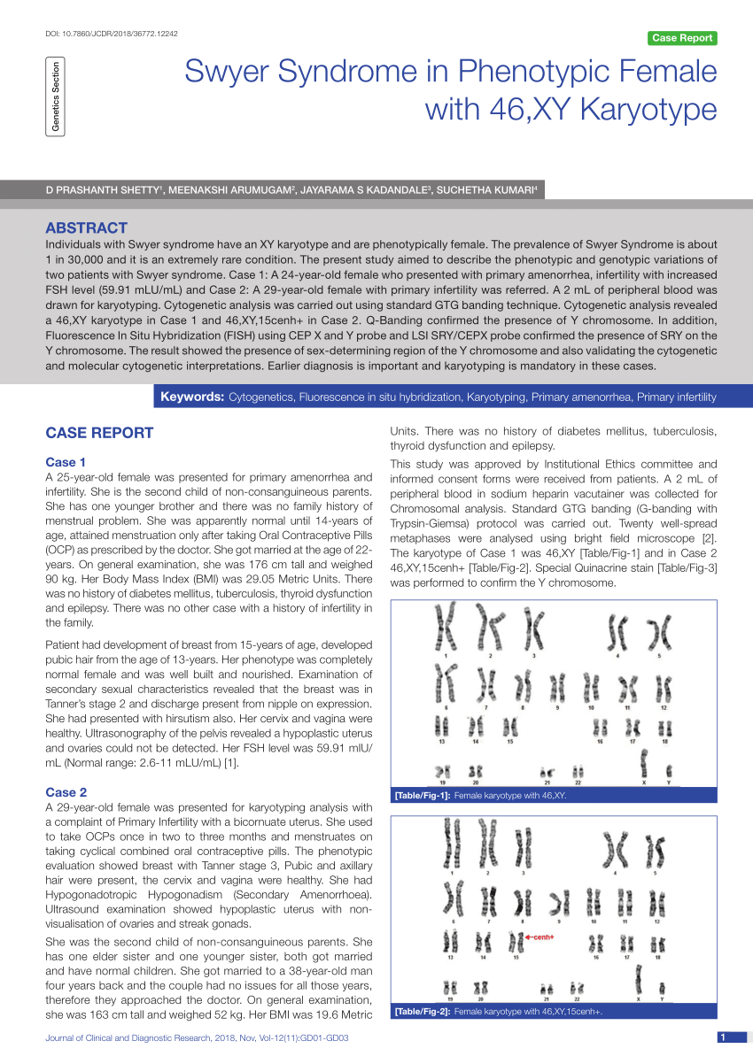 Pdf Swyer Syndrome In Phenotypic Female With 46 Xy Karyotype