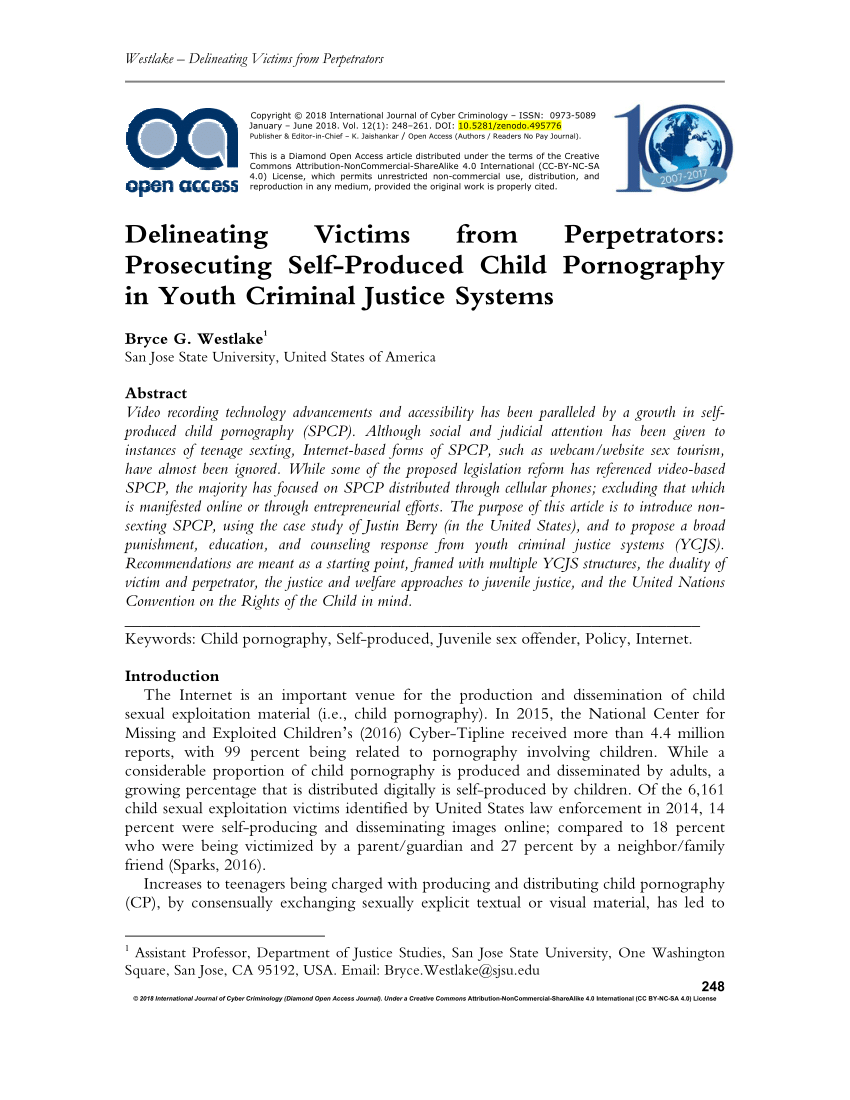 PDF) Delineating Victims from perpetrators: Prosecuting self-produced child  pornography in youth criminal justice systems