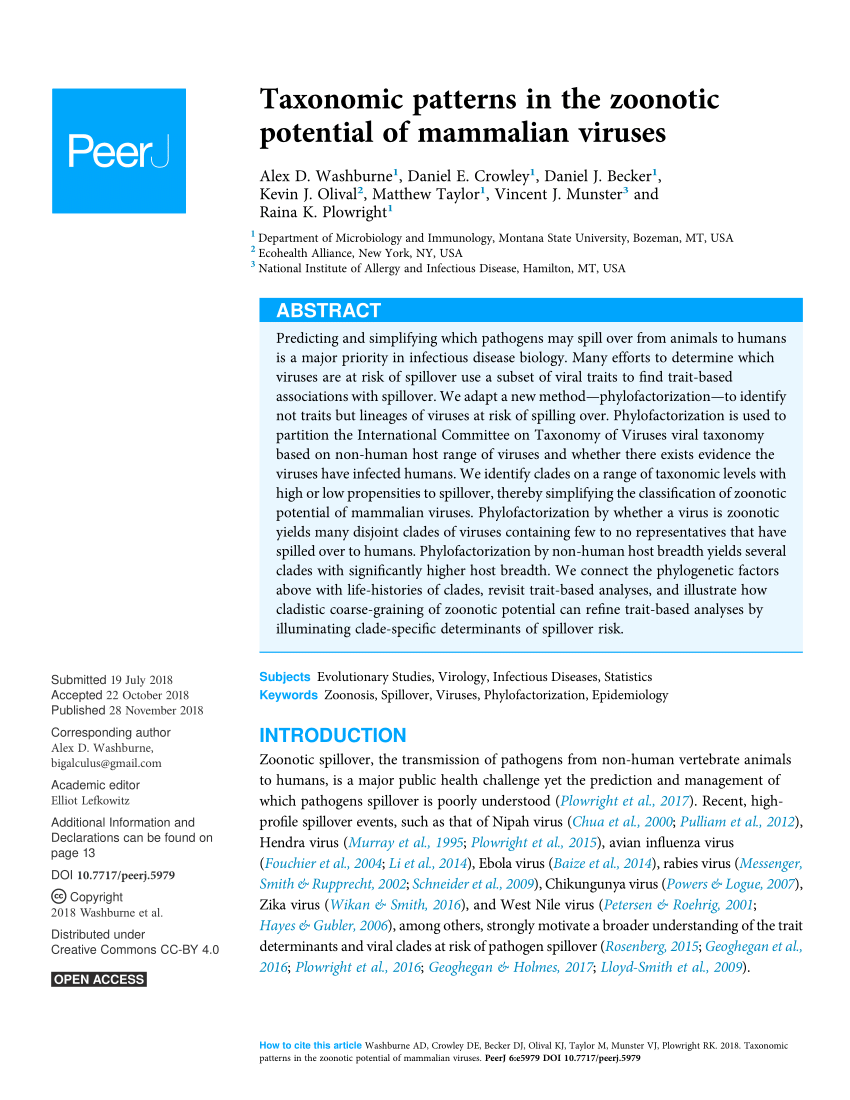 (PDF) Taxonomic patterns in the zoonotic potential of mammalian viruses