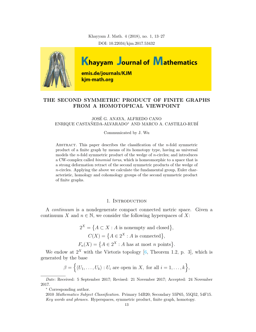 Pdf The Second Symmetric Product Of Finite Graphs From A Homotopical Viewpoint