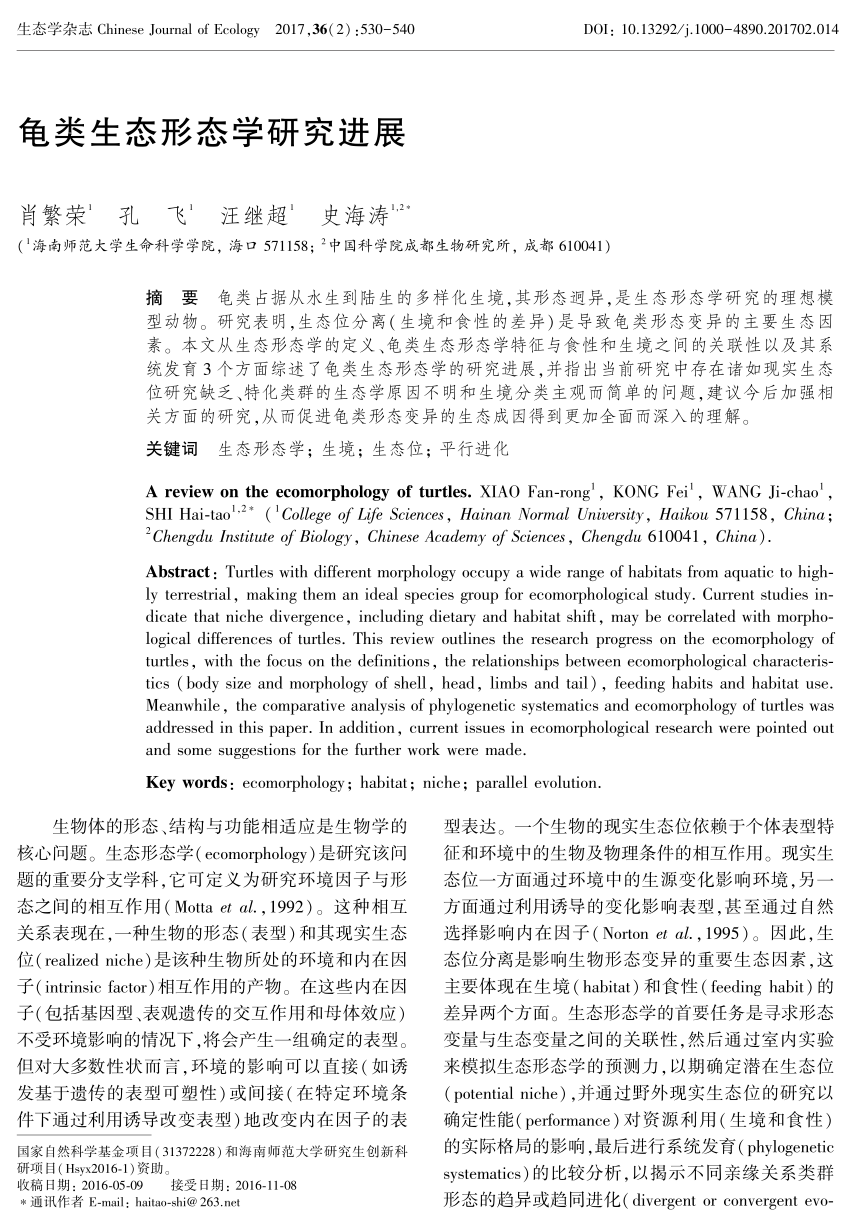 Pdf A Review On The Ecomorphology Of Turtles