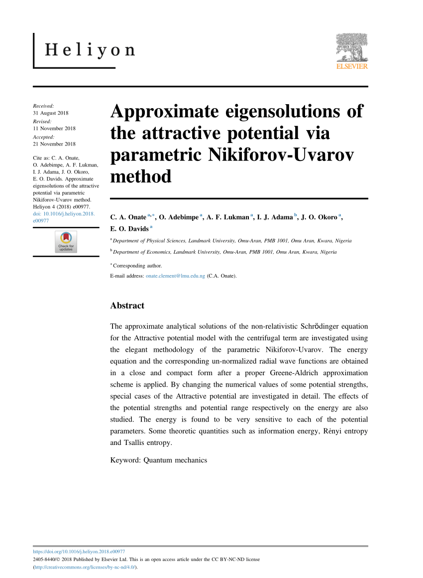 Pdf Approximate Eigensolutions Of The Attractive Potential Via Parametric Nikiforov Uvarov Method