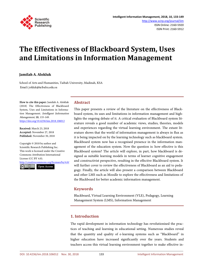 Pdf The Effectiveness Of Blackboard System Uses And Limitations In Information Management