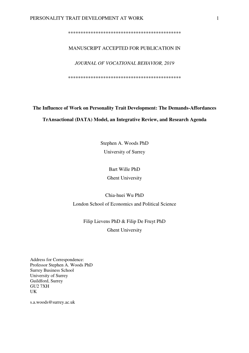 PDF) The influence of work on personality trait development: The 