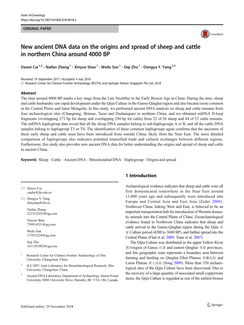 Pdf New Ancient Dna Data On The Origins And Spread Of Sheep - 