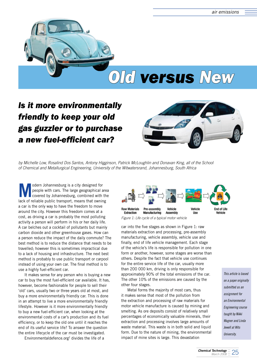 Pdf Old Versus New Is It More Environmentally Friendly To Keep Your Old Gas Guzzler Or To Purchase A New Fuel Efficient Car