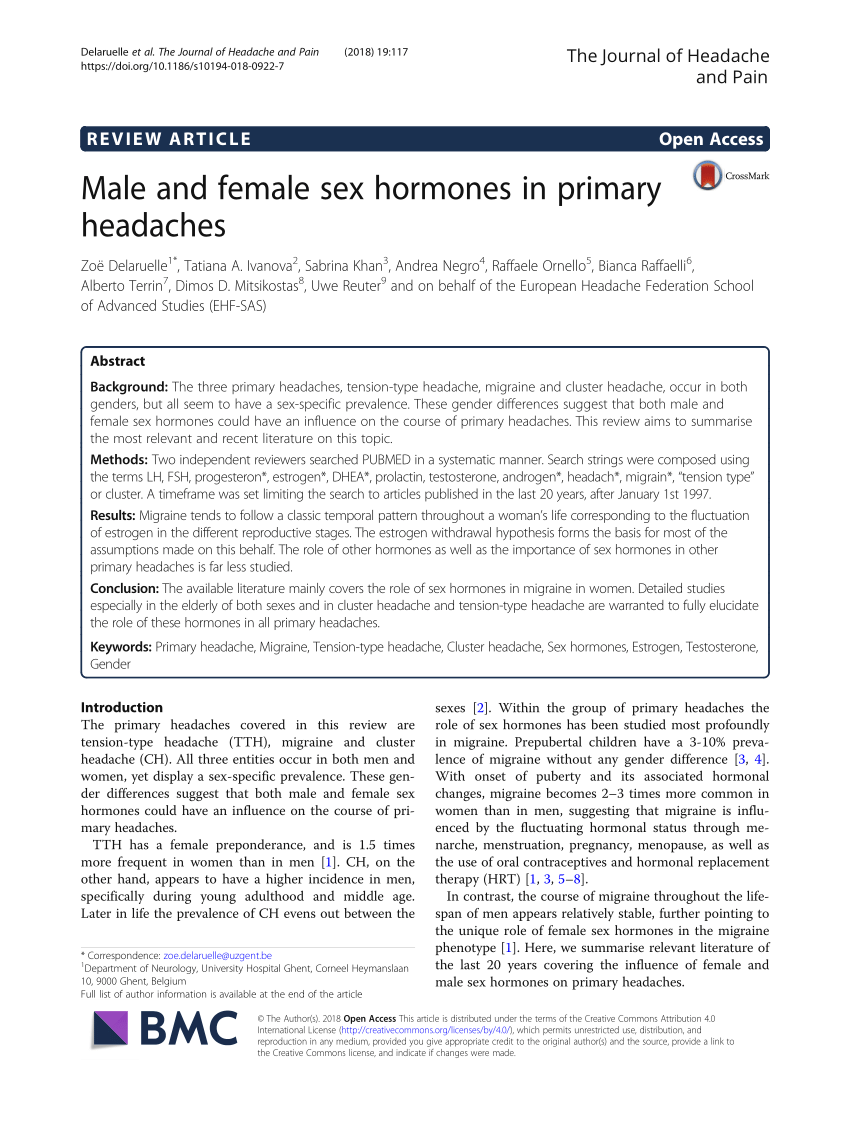 PDF) Male and female sex hormones in primary headaches