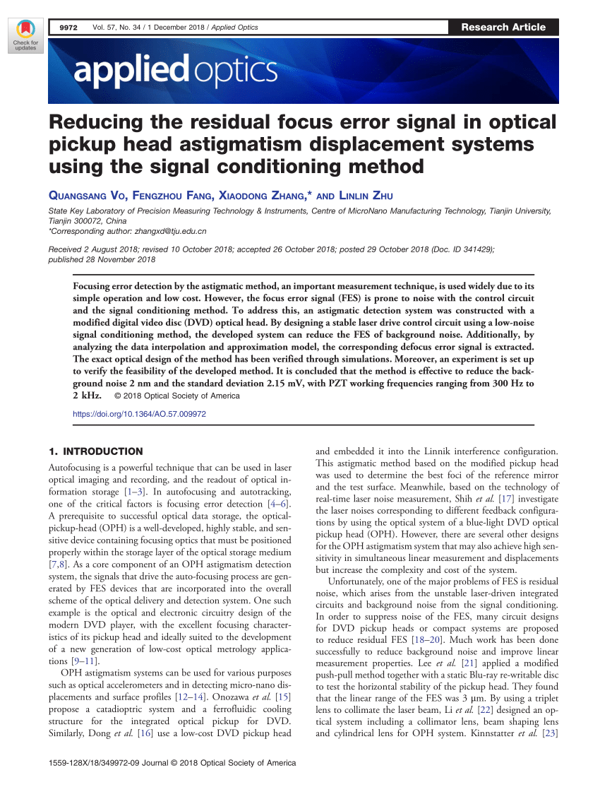 (PDF) Reducing the residual focus error signal in optical pickup head ...
