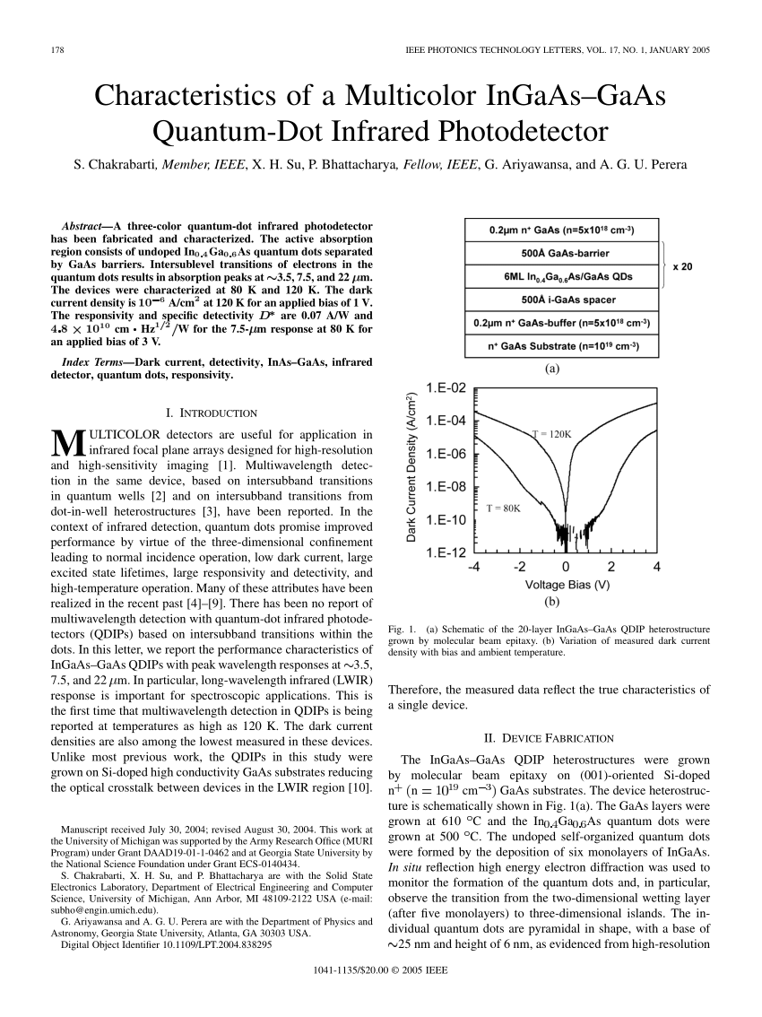 PDF) Characteristics of a multicolor InGaAs-GaAs quantum-dot infrared  photodetector