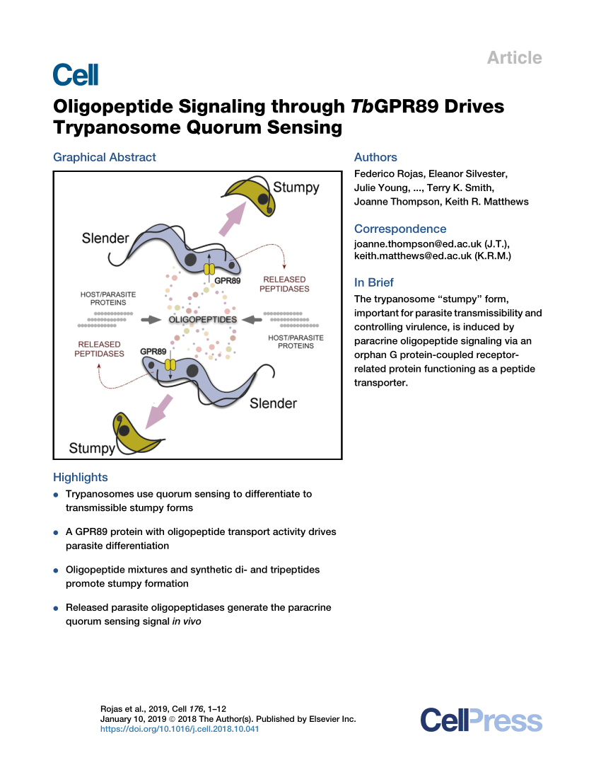 PDF) Oligopeptide Signaling through TbGPR89 Drives Trypanosome ...