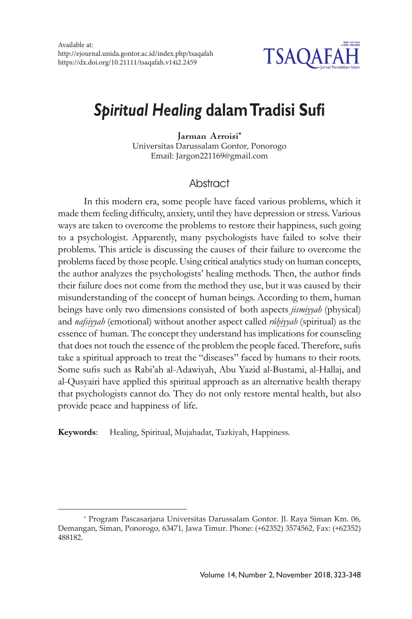 Pdf Spiritual Healing Dalam Tradisi Sufi